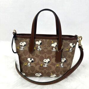 🍭NWT Coach! X Peanuts City Mini Tote Bag In Signature With Snoopy Print